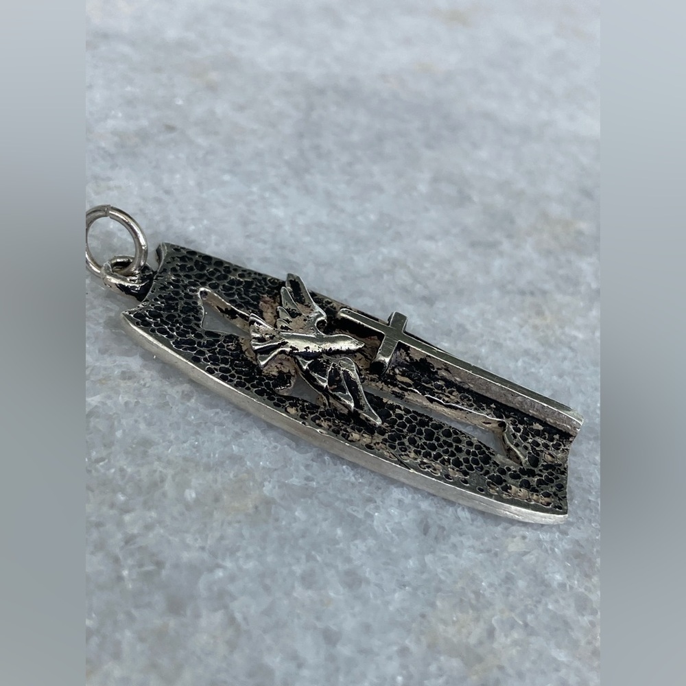 VNTG 925 Silver Cross and Dove Pendant - Picture 4 of 8